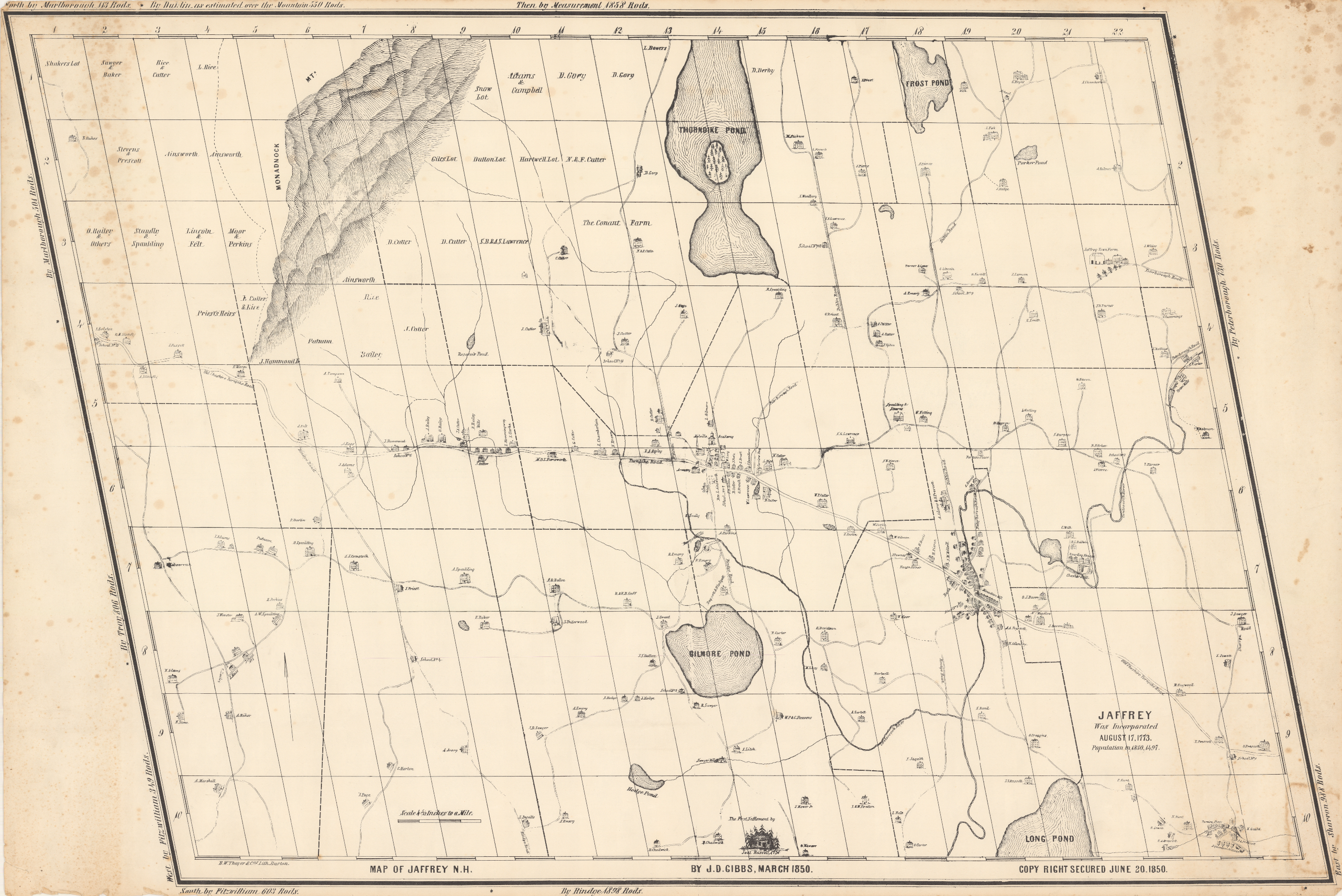 Map image: 1850 Jaffrey Lot Map